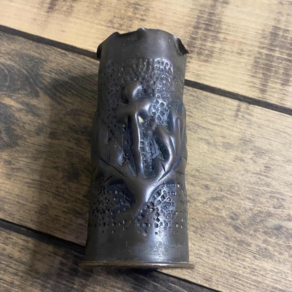 Genuine artillery shell trench art made of bronze shell